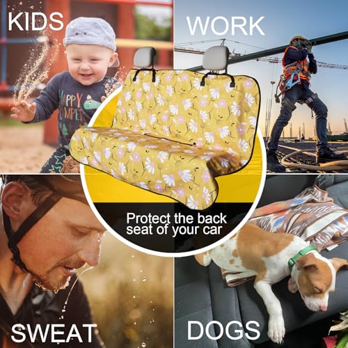 Image of Back Seat Cover for Car Trucks Van SUV Jeep,Waterproof Rear Bench Towel Seat Covers for Dogs and Kids,Automotive Backseat Protector (Chamomile and Yellow)