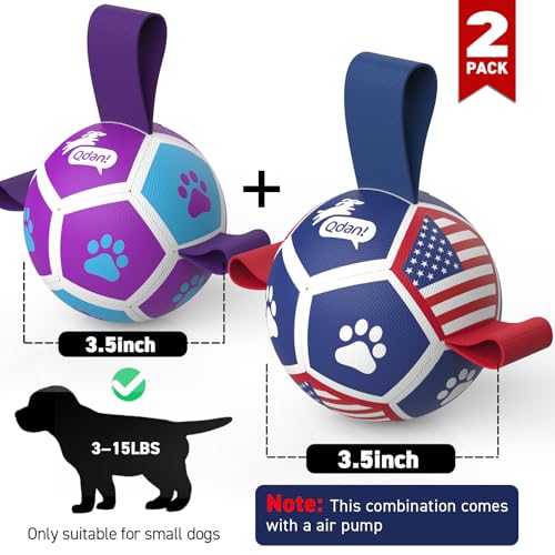Image of QDAN 2 Pack Small Dog Toys, Puppy Balls, Dog Balls with Straps for Small Breed, Soccer Ball for Dogs, Puppy Toys, Dog Birthday Gift (3.5 Inch)