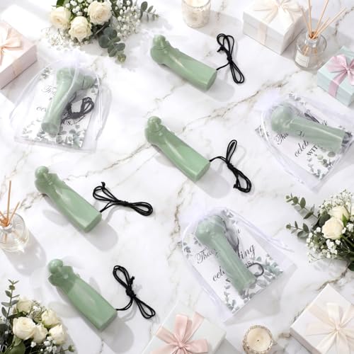 Fumete 24 Sets Wedding Fans for Guests Bulk Mini Fan Handheld Wedding Portable Fan with Thank You Card Gift Bags Battery Operated Small Personal Fans for Bridal Shower Summer Party Favor, Sage Green by Fumete - Used condition - Image 3