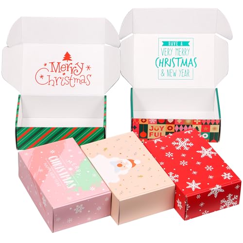 Image of 25 Pack 6x4x2 inch Small Gift Christmas Gift Box with Lid, Recyclable Corrugated Cardboard Shipping Boxes for Small Business,for Gift Packaging (6 inchx4 inchx2 inch 25 Pcs Xmas Mix Pattern)