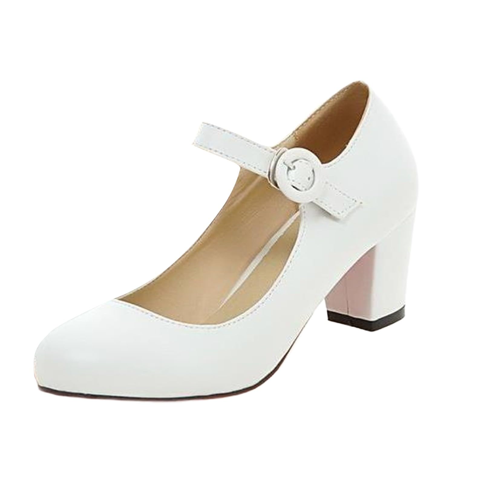 Sandali da donna con tacco Mary Jane, scarpe con tacco a blocco, con fibbia | Comode eleganti scarpe da sposa basse scarpe da ballo leggere in pelle scarpe da lavoro per ufficio feste