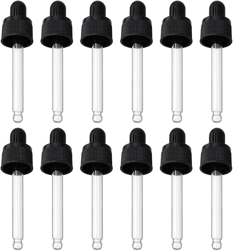 PH PandaHall Set of 12, Glass Eye Droppers for Essential Oil 15ml (1/2 Ounce) Pressure Rotating Cover Oil Droppers Pipettes Roller Tops for Essential Oil Bottles