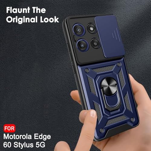 Image of AIBEX Back Cover for Motorola Edge 60 Stlyus 5G | D10 Tough Armor Case | Sliding Camera Shield | 360 Protection | Kickstand Ring Holder | Military-Grade Shockproof Bumper Case