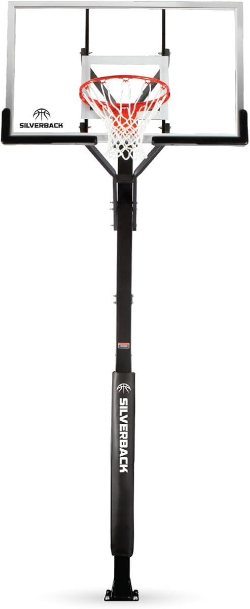 Height Adjustable In-Ground Basketball Hoop with Tempered Glass Backboard, Pro-Style Breakaway Rim & Backboard Pad