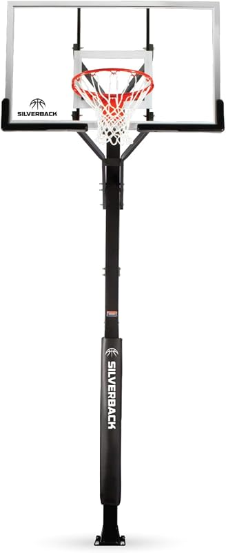 Height Adjustable In-Ground Basketball Hoop with Tempered Glass Backboard, Pro-Style Breakaway Rim & Backboard Pad