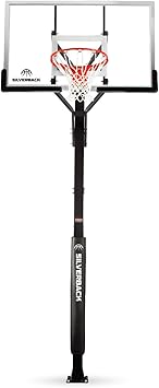 Silverback 60" Height Adjustable In-Ground Basketball Hoop with Tempered Glass Backboard, Pro-Style Breakaway Rim, Pole and Backboard Pad, Black-White