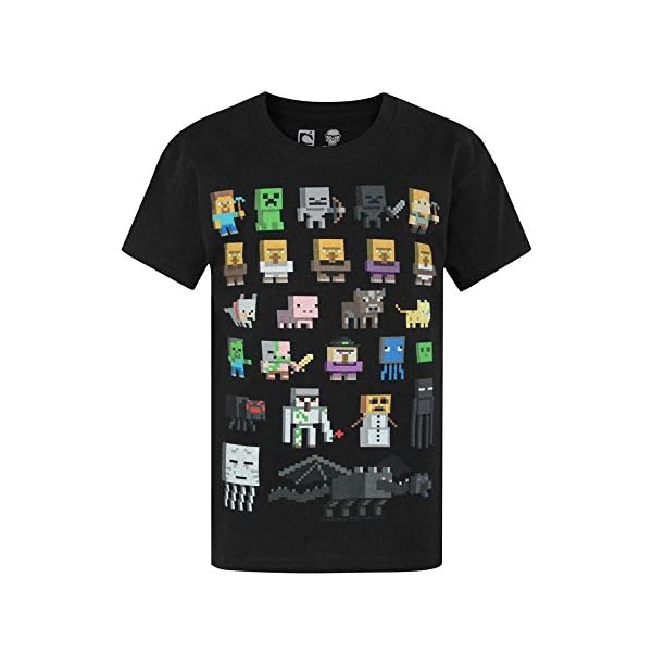 Minecraft T-Shirt Sprites Characters Gamer Gifts Boys Black Short Sleeve Top
