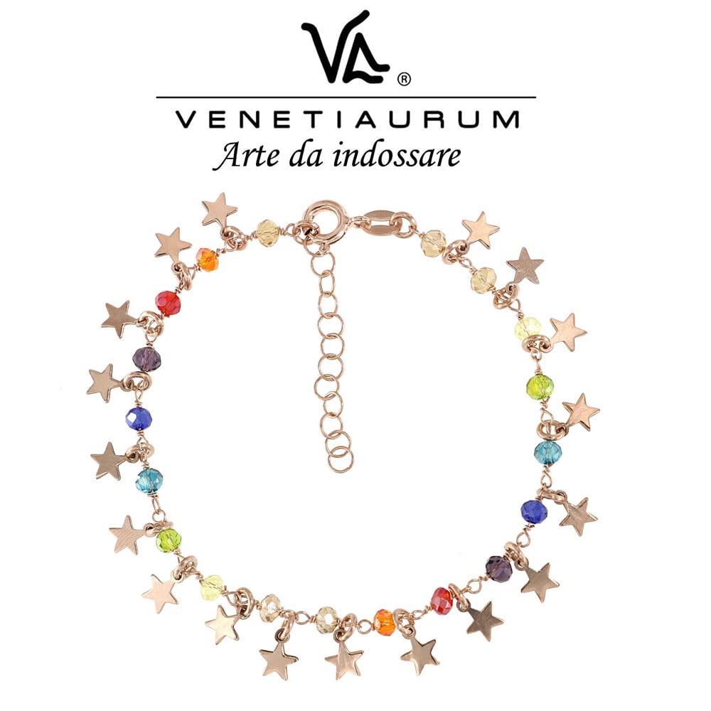 Linea Italia Gioielli - Bracciale per Donna in Argento 925 Placcato Rosa con Stelle e Pietre Colorate - Made in Italy