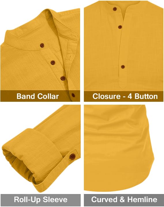 Image of FINIVO FASHION Men's Cotton Blend Solid Full Sleeve Combo Short Kurta Shirt, Regular Fit Solid Pattern Mandarin Collar Straight Kurta Shirt