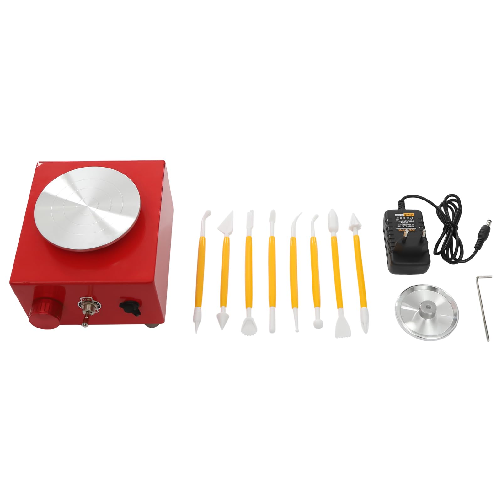 Mini disco da ceramica, macchina per ceramica elettrica, piatto girevole in metallo, 2000 giri/min, ruota in ceramica regolabile, adatta per principianti, appassionati, ecc. (rosso)