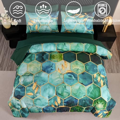 Edredón de diseño mármol verde turquesa con acabados de lujo Cal-King 5