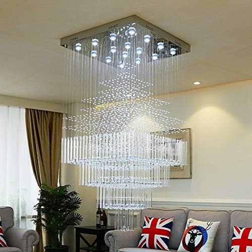 Modern Rain Drop Crystal Chandeliers Flush Mount Light Fixture Square Large Pendant Lighting for Hallway Foyer Porch W23.6