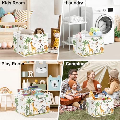Image of Clastyle Tropical Jungle Animals Baby Laundry Hamper Palm Tree Kid Storage Basket Boys Girls Gift Toy Box Collapsible Clothes Organizer Nursery Bin for Bedroom,Giraffe Zebra,40 * 30 * 30 cm