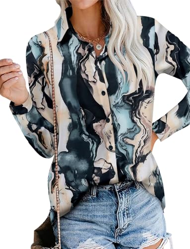 Image of Magritta Women's Shirts Fashion Casual Loose Fit Long Sleeve Button Down Lightweight Collared Blouse Tops