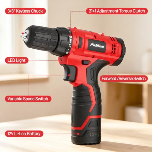 PULITUO 299-Piece Home Tool Set w/ 12V Cordless Drill & Toolbox w/ Drawer - image 3