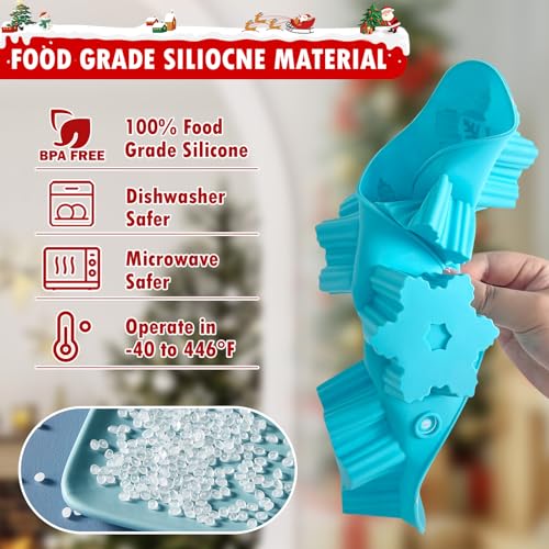 Image of HKNMTT Snowflake Christmas Silicone Mold 12 Cavity for Holiday Soap Chocolate Cocoa Bomb Ice Candy Oreo Covered Jello Xmas Winter Wax, Oven Safe Baking Frozen Food Grade Moulds DIY Candle Craft Set
