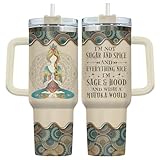 34HD Vaso hippie con tapa y popote, taza de acero inoxidable de 40 onzas, decoración Hohemian I'm Not Sugar and Spice, taza de café bohemia, regalos de cumpleaños hippie para mujeres