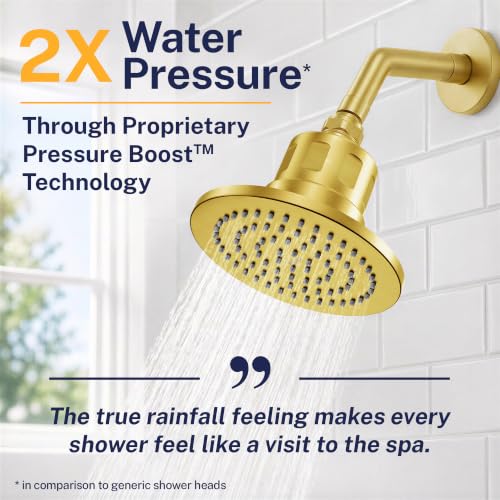 Image of Gillian Filtered Shower Head for Hard Water - High Pressure Metal Showerhead Filter For Hair and Skin with Genuine KDF-55 - Removes Toxic Chemicals, Chlorine and Heavy Metals, Brushed Gold