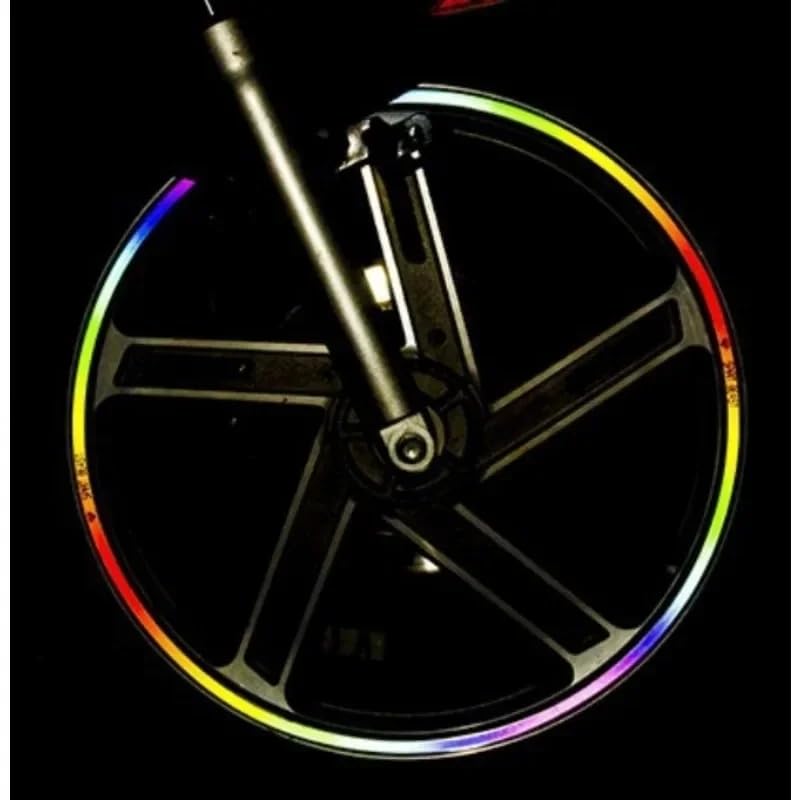 Image of Wheel Rim Fluorescent Adhesive Stickers for Bike & Car | Universal Fit | 16 pcs Strip Set | Waterproof Reflective Rim Tape for Stylish Look & Safety (Rainbow)