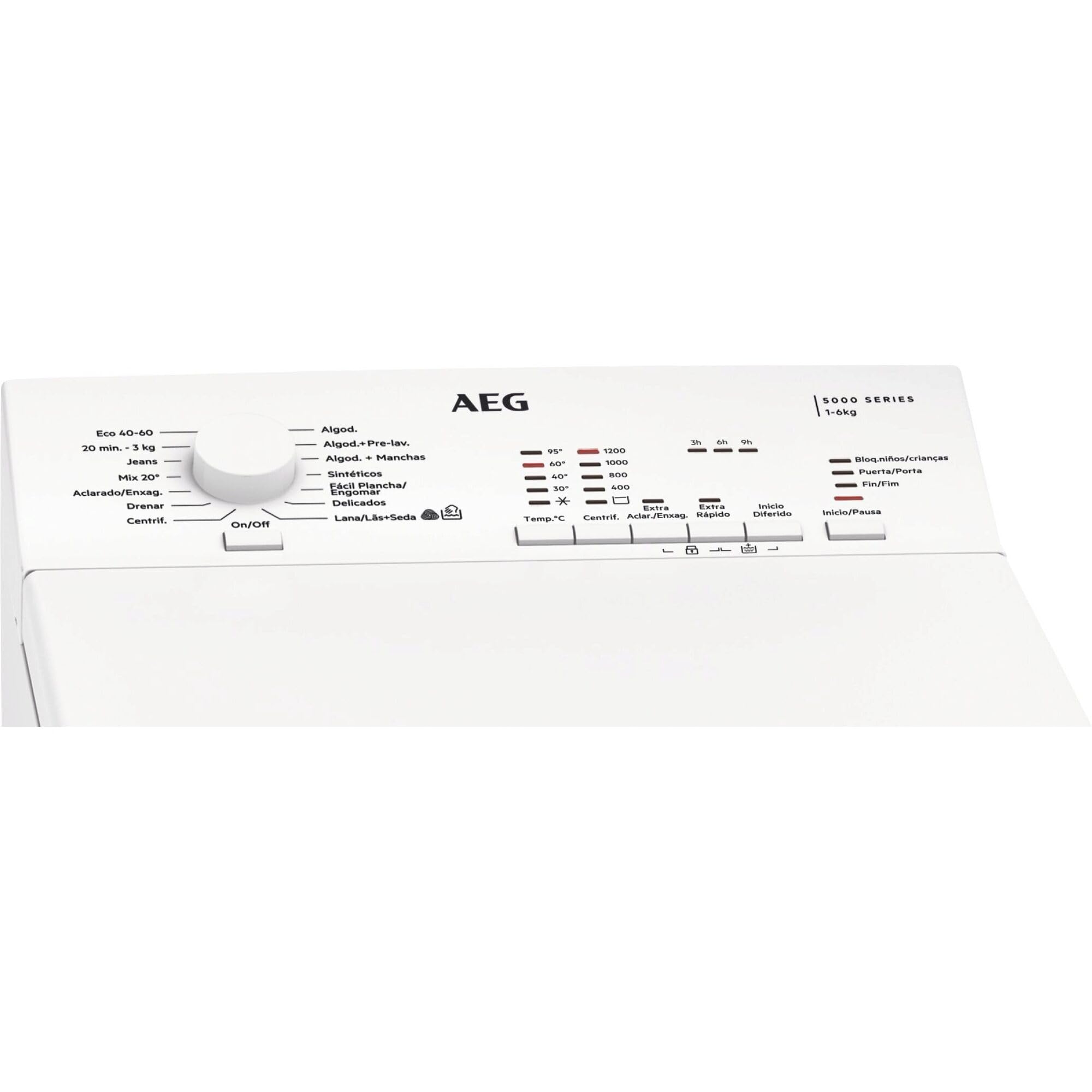 AEG Lavadora de Carga Superior 6 kg, LTA5N6230E, Serie 5000 AutoSense, 1200 rpm Motor Inverter, Certificado WoolMark Blue, Técnología AirFlow, Inicio Diferido, TimeSave, Blanco
