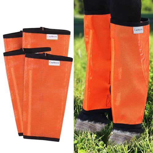 CareMaster Fine Mesh Fly Boots Loose Fitting & Non-Slip Horse Fly Leggings No More Horsefly Nuisance Greatly Reduce Stomping Breathable with Natural Air Flow (Set of 4) Vibrant Orange Large