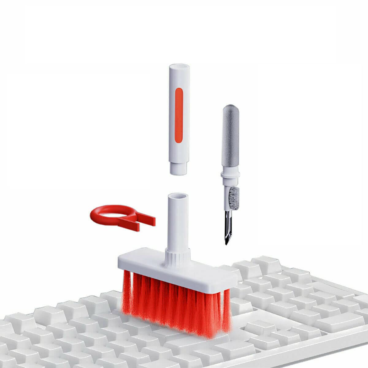 5 in 1 Keyboard Soft Brush Multifunction Earphones Cleaning Tools Pen Compatible with Laptop Airpods 1 2 Pro Canon Nikon Camera Lens (Red)