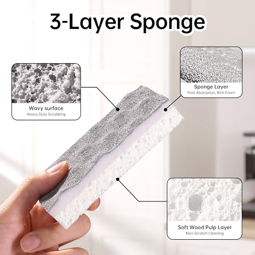Image of JOYMOOP Textured Clean Sponges, Dual-Sided Non-Scratch Soft Scrub Dish Sponge, Safe for Non-Stick Cookware, Kitchen and Household Cleaning, 36 Pack [Grey & White]