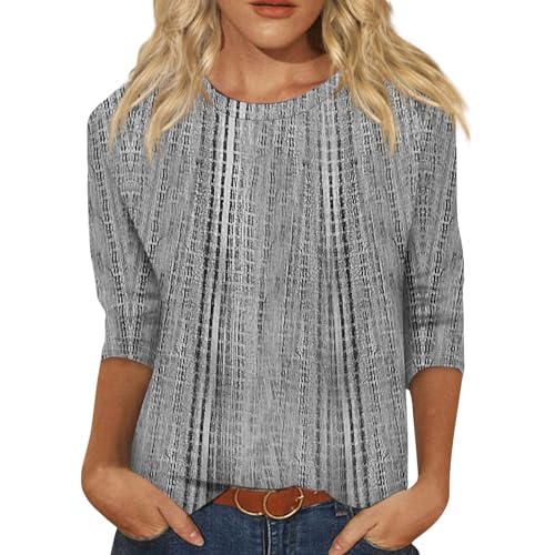 3/4 Sleeve Tops for Women 2025 Fall Clothes Winter Plus Size Round Neck Floral Print Tees Casual Loose Fit Blouses