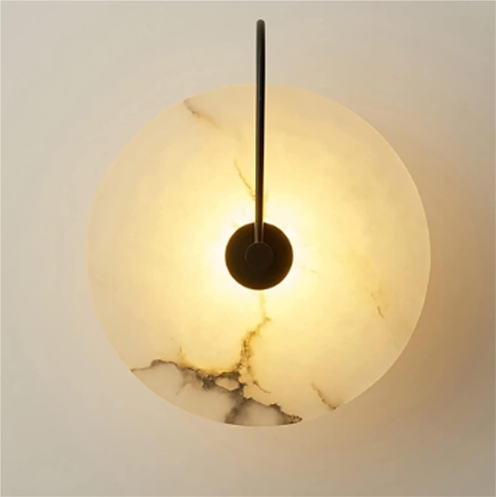 KHUKHU Nordic Style Stone Wall Lamp Natural Marble Wall Sconce Metal Base Indoor Wall Lights Round Alabaster Wall Sconces for Living Room Dinning Room Corridor Study Home Light Decoration(D,25cm)