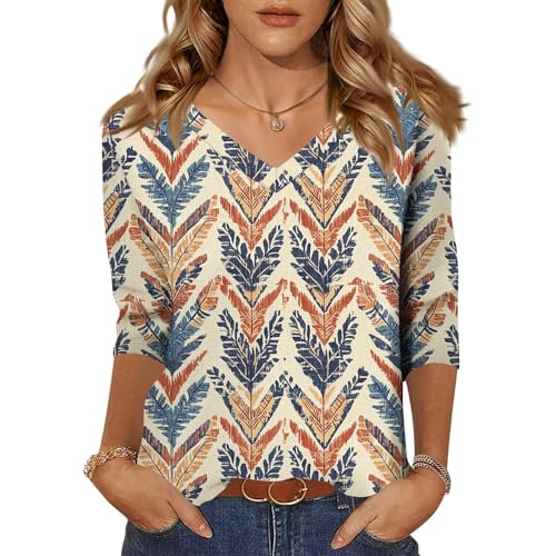 HTHLVMD Womens 3/4 Length Sleeve Tunic Tops Summer Fall Outfits 2025 Three Quarter Sleeve Casual V Neck T Shirts for Women