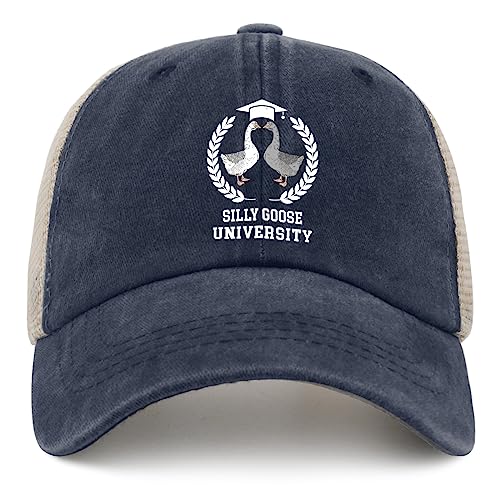 Sefgaen Funny Goose Hat Silly Goose University Hat Trucker Hat Women Vintage Mesh Baseball Cap for Summer, Navy Blue 4