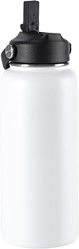 Miniatura 1 de Kerilyn Botella de agua de acero inoxidable con popote y tapa de boca ancha, mango giratorio ancho, botella de agua aislada al vacío de doble pared