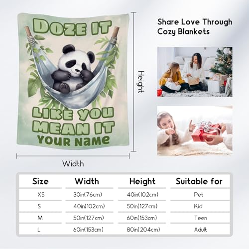 Custom Panda Blanket, Cute Soft Throw Gifts for Kids, Cozy Flannel Throw Blankets for Couch Sofa, Green 30"x40"