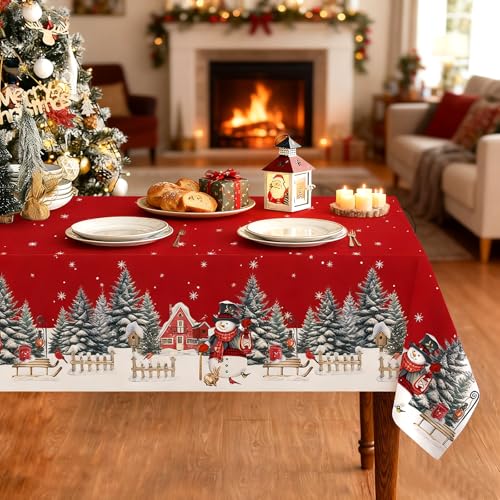 NVGVUP Tischdecke Weihnachten Rot 136x248cm: Groß...
