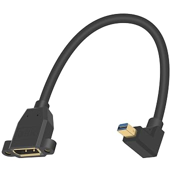 Duttek Mini DP to DP 1.4 Cable, 8K@60Hz Extreme Thin Down Angled Mini Displayport Male to Displayport Female Extension Cable with Screw Panel Mount Support Bi-Directional Transmission. 1Ft/30cm