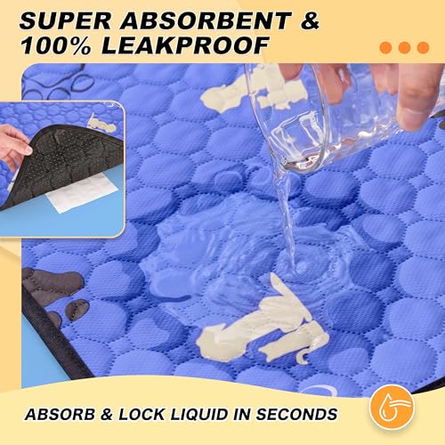 Image of WanpeeGoo Washable Pee Pads for Dogs, Waterproof, 36 x 41 in, 2 Pack, Blue | Super Absorbent, Waterproof and Non-Slip; Washable, Reusable Dog Pads for Crates, Playpens, Floors, Furniture and Travel