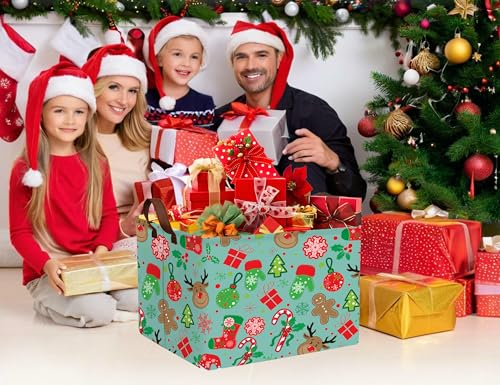Image of Large Christmas Gifts Empty Baskets Kids Collapsible Holiday Storage Bin with Handle (Deer Head Red Socks Hat)