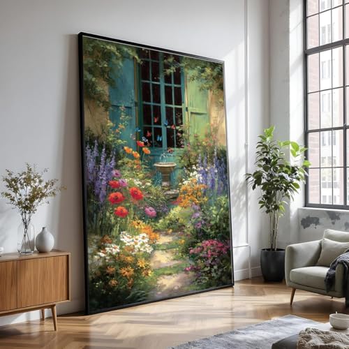 Toile chemin de jardin fleuri 60x80cm pour salon vintage rustique