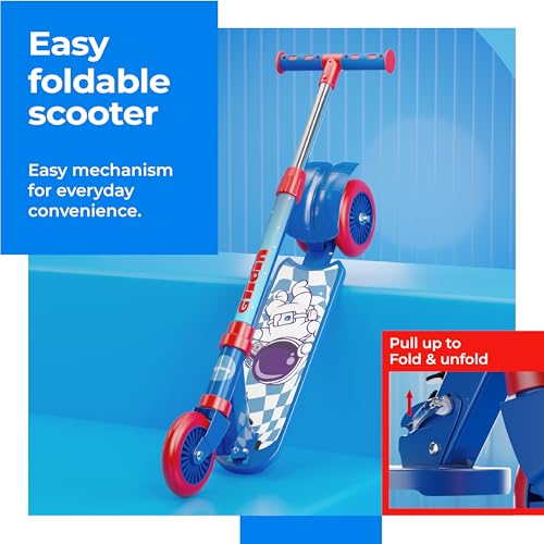 Image of Lifelong Foldable Kick Scooter for Kids 3+ Years | Adjustable Height, Side Stand | 3-Wheel Baby Scooter for Boys & Girls | 50kg Capacity | Outdoor Toy, Ride-on, Skating Fun | Blue & Red
