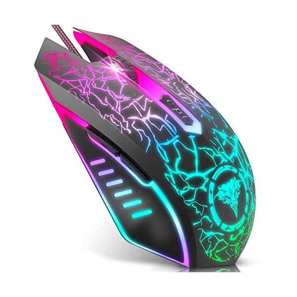 BENGOO Gaming Mouse Wired, Ergonomic Gamer Laptop PC Optical Computer Mice with RGB Backlit, 4 Adjustable DPI Up to 3600, 6 Programmable Buttons for Windows 7/8/10/XP Vista Linux -Black