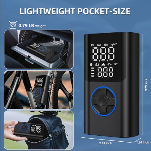 Image of Tire Inflator Portable Air Compressor, 150PSI Fast Inflation Bike Pump with Gauge & USB Charging Output, Air Pump for Car, Bicycles, Motorcycles, Scooters & Balls