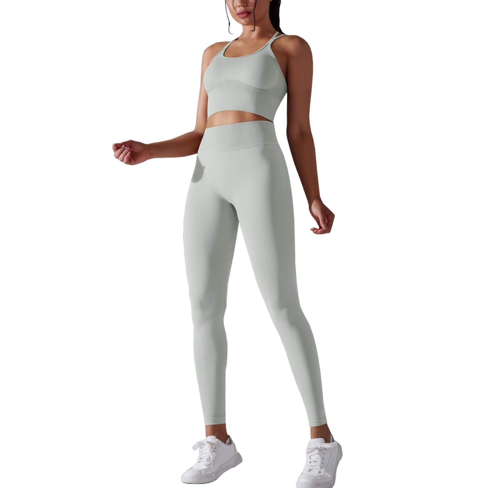 Womens Workout Sets 2 Piece - High Waisted Legging and Cross-Strap Sports Bra Gym Outfits Activewear Matching Set