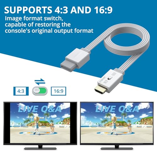 Image of AUTOUTLET Wii to HDMI Converter, with 4:3 /16:9 Aspect Ratio Switch, 1080P Wii HDMI Adapter Supports All Wii Display Modes, Compatible with Nintendo Wii, Wii U for Full HD TV, Monitor