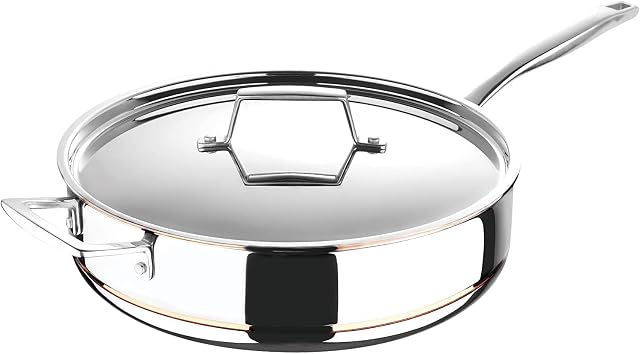 MasterPro Argent 5CX | Copper Core 5 Ply 5.7L Sauté Pan with Stainless Steel Lid | Induction Oven Broiler Safe | Durable Kitchen Cookware Suitable with All Gas Types | Dishwasher Safe