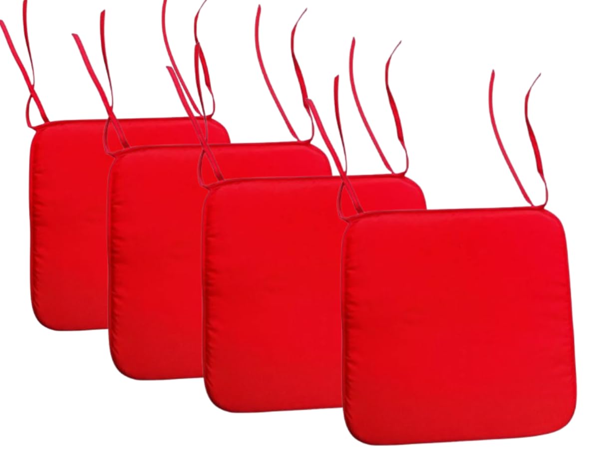 L S U Waterproof Chair Cushion Seat Pads Outdoor Tie-On Garden Patio Kitchen Office Chairs- Pack of 2, 4, 6, 8 (Pack 4 Red)