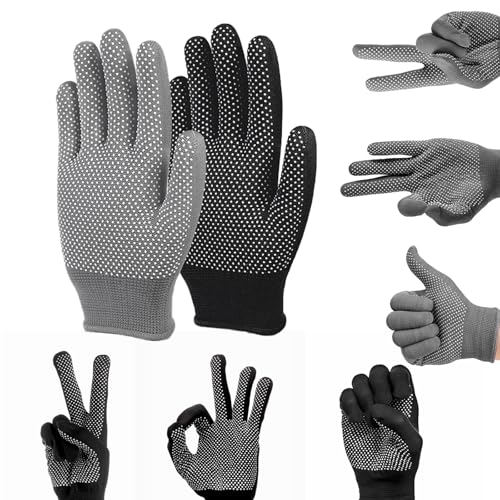 HexinYigjly Safety Work Gloves for Men and Women 14 works, Dot Grip, Nylon, Non-Slip, Gardening, Heavy Duty, Black/Grey - Image 3