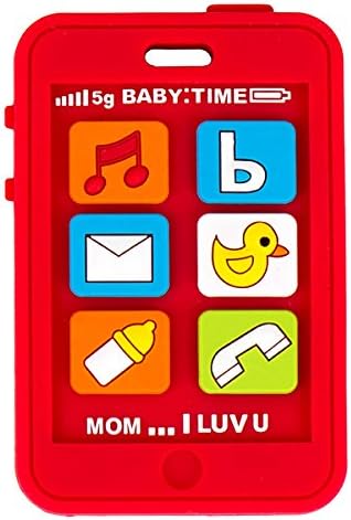 Silli Chews Red Baby Teether Cell Phone Silicone Teething Toy Infant Pain Relief Apple iPhone Shaped Smart Phone | Cute Baby Phone
