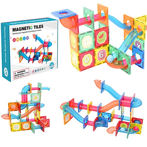 Magnetic Tiles 118pcs, Marble Run Pipe Magnetic Blocks for Toddlers, 3D Building & Construction Block Set, Fun STEM Educational Preschool Magnet Toys for Kids Boys Girls 3 4 5 6 7 8 9 12 Year Old Gift