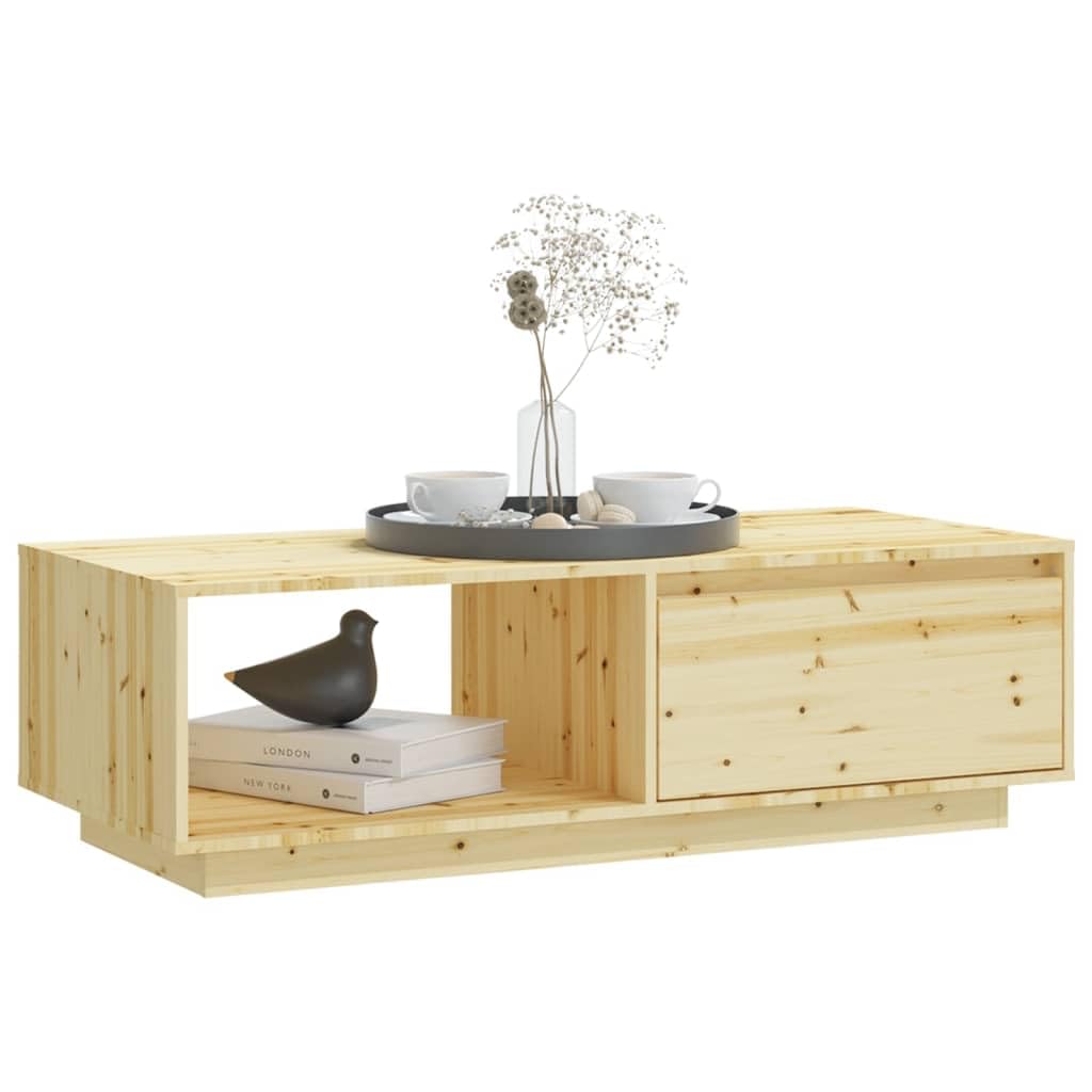 Mesa de centro de madera maciza de abeto con estante, mesa de centro robusta para salón, 110 x 50 x 33,5 cm, mesa estable para aperitivos y bebidas, diseño atemporal