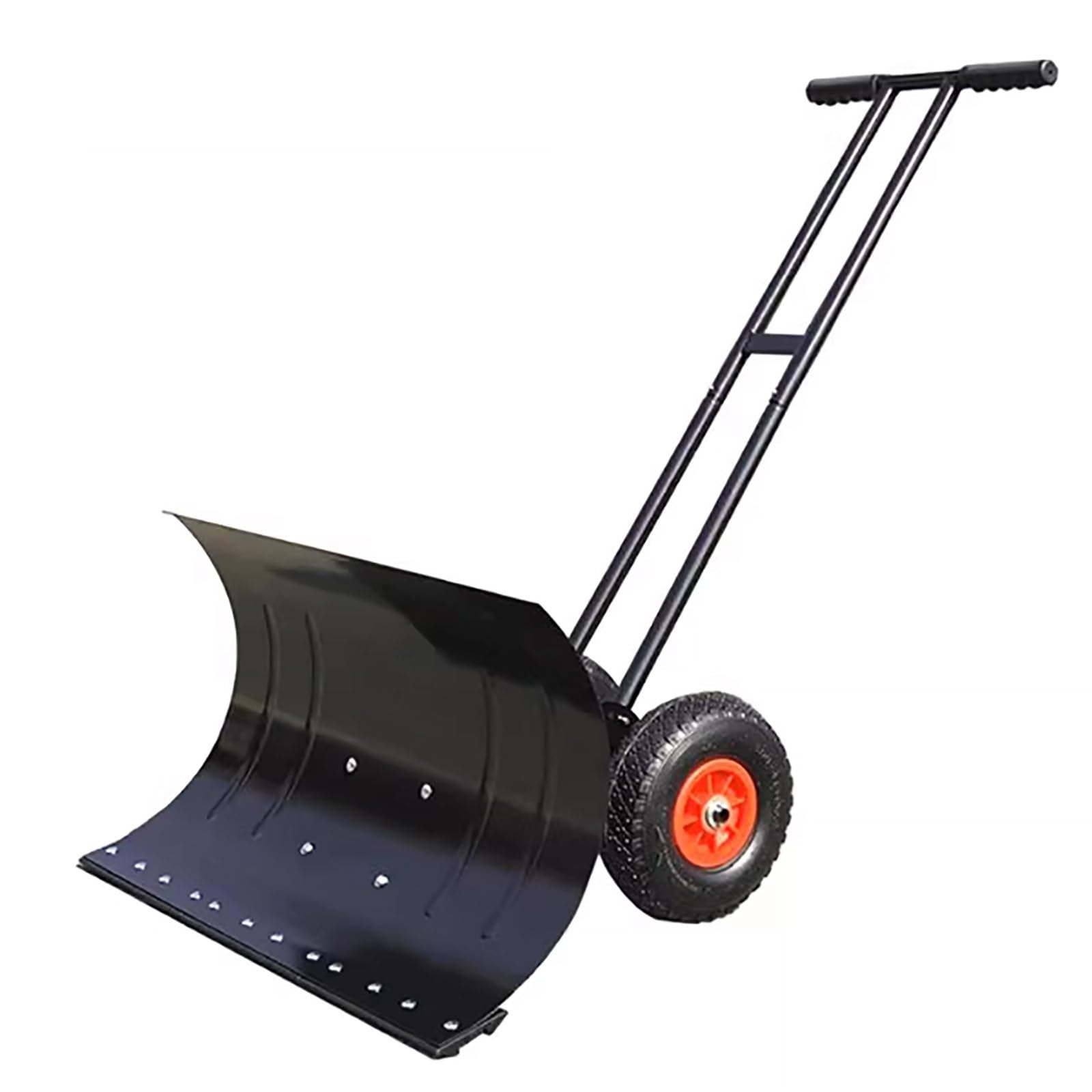 Slip-Proof Tire Snow Plow Shovel - Adjustable Handle for Comfort, Iron Frame with Rubber Wheels, Winter Driveway Tool(B(100-43cm))